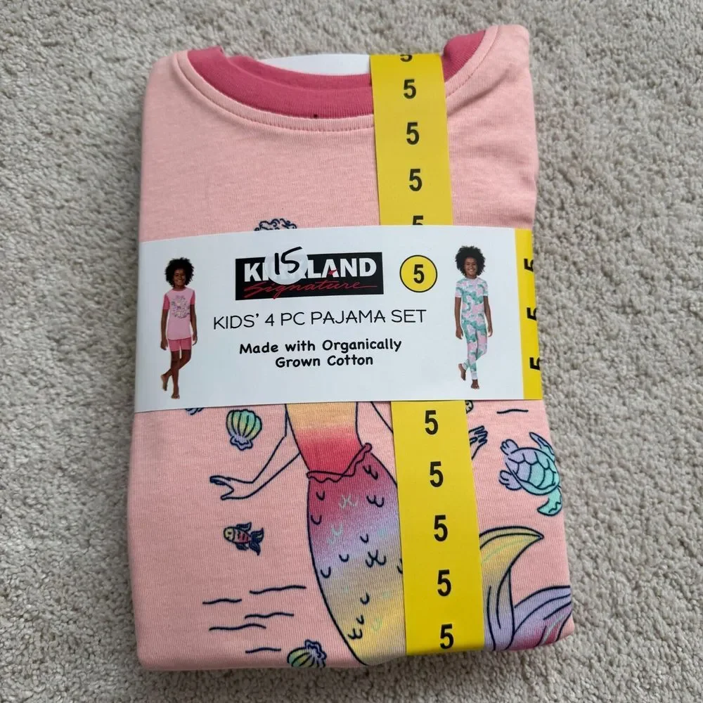 Kirkland Signature Pajama Kids 4 Pc Set Sz 5 Short Long‎ Pants Mermaid
